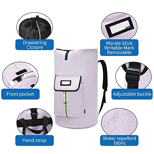 laundry bag backpack,extra-large heavy duty laundry bags,laundry backpack for college students,drawstring closure (Light purple laundry bag backpack) - color: Light Purple Laundry Bag Backpack