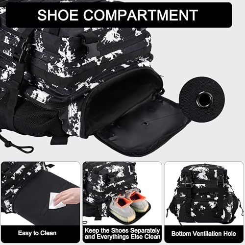 LHI Military Tactical Backpack for Men and Women 45L Army 3 Days Assault Pack Bag Large Rucksack with Shoe Compartment - Black Lightning - color: 1.21 Shoe Compartment（black Lightning）