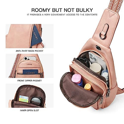 LATMAP 7L Sling Bag For Women Faux Leather Anti Theft Small Casual Daypack Backpack Fanny Pack Crossbody Chest Bags Purse Waterproof Light Pink - color: 7l-light Pink