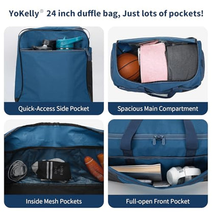 Men's 65L Gym Bag with Wet Pocket and Shoe Compartment- 24"x12.5"x13" Large Sports Duffle Bag for Gym Travel - Royal Blue - color: Royal Blue