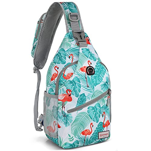 ZOMAKE Sling Bag,Small Crossbody Sling Backpack,Water Resistant Shoulder Daypack for Travel,Anti Thief Chest Bag for Hiking(Flamingo Blue) - color: Flamingo Blue