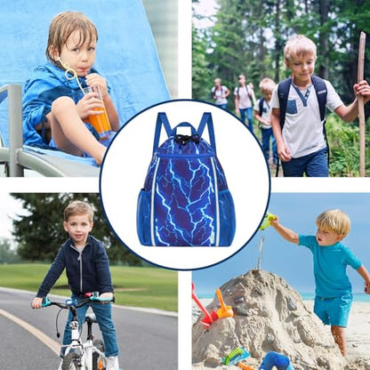 WAWSAM Drawstring Backpack, Lightning Drawstring Gym Bag, Waterproof Swim Bag for Beach String Cinch Backpack with Two Mesh Water Bottle Pocket - color: Lightning