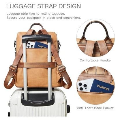 Shrrie Backpack Purse for Women Leather Fashion Designer Travel Backpack Convertible Shoulder Satchel Bag for College Work - color: 2-8 Camel With Brown