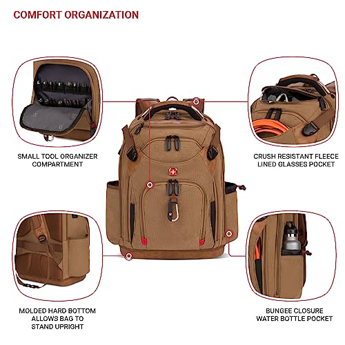 SwissGear Tool Bag Backpack, Fits Up to 17-Inch Laptop, Work Pack PRO, Brown Canvas - color: Brown Canvas, size: Large