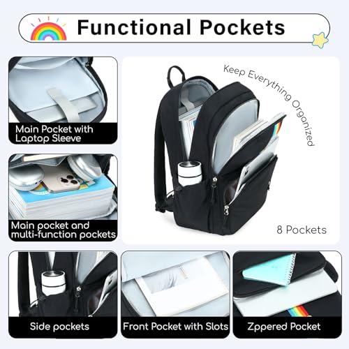 CAMTOP School Backpack for Girls, 15.6 Inch Teen Girls Casual Backpack High Middle School Daypack Women Daily Travel Laptop Bag - color: Black, size: 16Inch-Teen