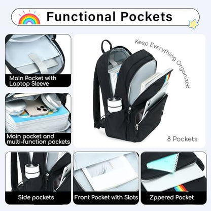 CAMTOP School Backpack for Girls, 15.6 Inch Teen Girls Casual Backpack High Middle School Daypack Women Daily Travel Laptop Bag - color: Black, size: 16Inch-Teen