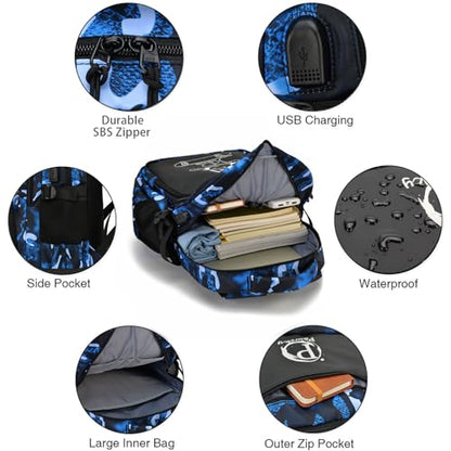 School Backpack for Boys, Waterproof Laptop Backpack with USB Charging Port, Anime Cartoon Luminous Backpack Lightweight Kids Bookbag for Teen Boys - style: Skateboard-4