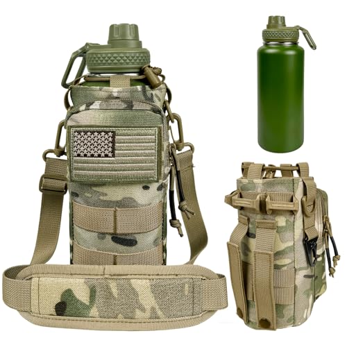 32 oz Insulated Water Bottle with Sleeve - Tactical Stainless Steel Gym Water Bottles for Men, Sports Water Bottle for Hiking Camping Outdoor with Camo Pouch - color: 32oz-CP Camo, size: 32 Ounces
