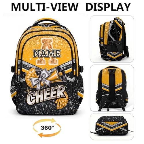 Girls Backpack Personalized Cheers Backpack for School, 17 Inch Kids Back to School Gift Glitter Initial Daypack for Team Camp Picnic Travel Gym - color: Orange