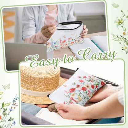 Reginary 20 Pcs Makeup Bags Gifts for Women Canvas Cosmetic Bags with Zipper Bulk Gift for Women Travel Purse Organizer Pouch Accessory, Toiletry Large Capacity, 7 x 4.3 Inch(Flowers) - style: Flowers