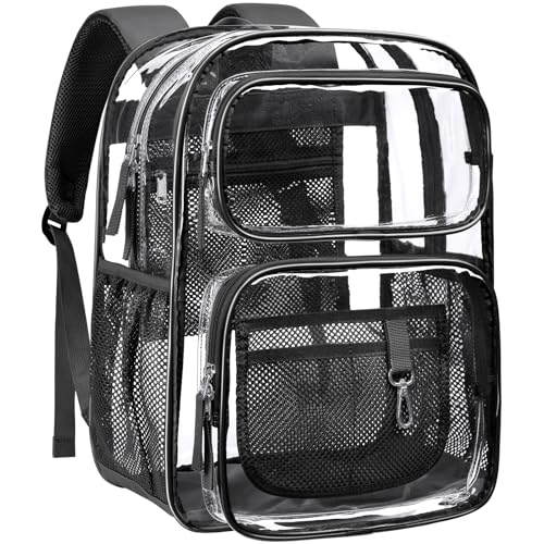 PACKISM Clear Backpack for School - 17 inch Large Heavy Duty Bookbag, Reinforced See Through PVC Transparent Backpack - color: Active Black, style: Daypack Backpacks