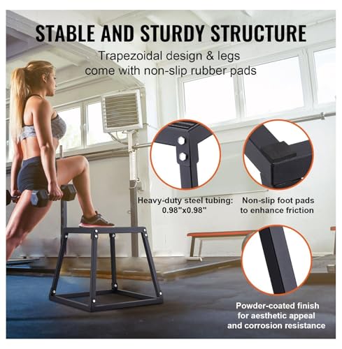 Plyometric Jump Box 18 Inch - Steel Plyo Box for Fitness, Agility Training - Anti-Slip Workout Platform for Home Gym - Strength & Conditioning - Black