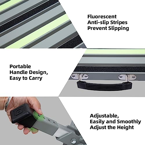 Homeon Wheels Iron RV Steps Adjustable Folding Step Stool with Non-Slip Rubber Feet, Stable Platform, Safety Strips, Handle, Easy Carry, Outdoor Camper Trailer Travel - Gray - color: Gray Luminous