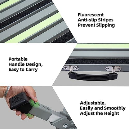 Homeon Wheels Iron RV Steps Adjustable Folding Step Stool with Non-Slip Rubber Feet, Stable Platform, Safety Strips, Handle, Easy Carry, Outdoor Camper Trailer Travel - Gray - color: Gray Luminous