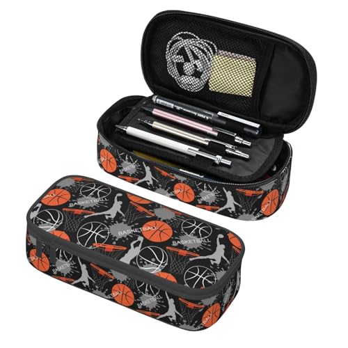 Basketball Fun Sport Ball Pencil Case Big Capacity Storage Pencil Pouch Stationery Bags With Zipper Portable Pen Holder Box Organizer For Boys Girls Teens Student College School Office Supplies - color: Basketball Fun Sport Ball