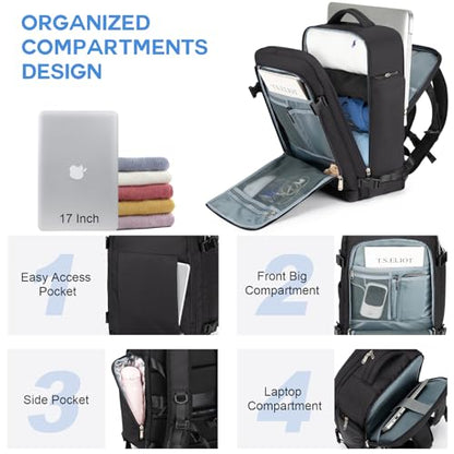 RDTGO Travel Backpack For Women, 40L Carry-On Backpack, Airline Approved Personal Item Bag, Waterproof Laptop Backpack with Large Duffel, Casual Daypack for Buisness Gym Weekend Hiking (Black) - color: Black
