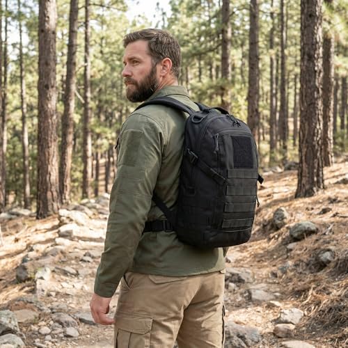 Small Tactical Backpack Military Daypack 12L Molle Bag Rucksack Army Daypack for Outdoor,Hiking,Camping,Travel (Black) - color: Black