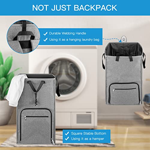 Bukere Laundry Backpack Bag, Extra Large 2 in 1 Laundry Hamper Basket for College Students Dorm Essentials, Adjustable Shoulder Straps, Freestanding Laundry Bag(Grey&Grey) - color: Grey&Grey
