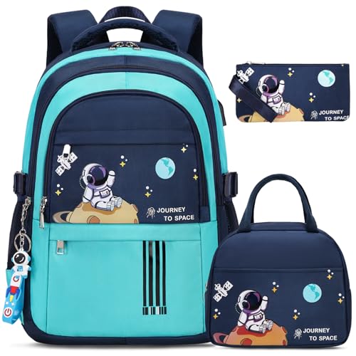 ACESAK Backpack for Boys - Boy Schoolbag Kids Children Teens Girls Elementary Middle School Bags, Waterproof Lightweight Bookbag Backpacks Casual Daypack with Lunch Bag Set - color: Green