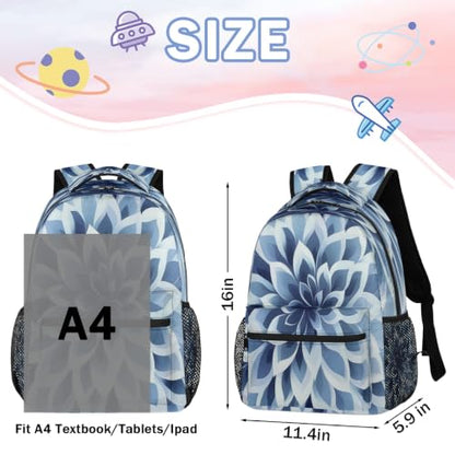 Blue Dahlia Flower Womens Travel Backpack | 15.6 Inch Laptop Backpack, Lightweight Casual Daypack, Water Resistant, Cute Work Backpacks, Large Capacity - color: Multicolor2
