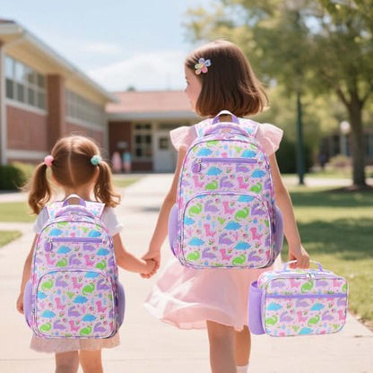 RHCPFOVR Kids Backpack for Girls - Girls Backpack 3-8 Ages Dinosaur for Kids 15 Inch School Bookbag for Kindergarten Elementary School Bookbag for Girl 1st 2nd Grade - style: Purple Dinosaur