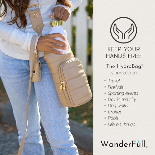 WanderFull® Original HydroBag® Luxury Vegan Leather, Oprah’s Favorite Things 2024, Water Bottle Holder with 2 Straps - color: Vegan Leather Taupe