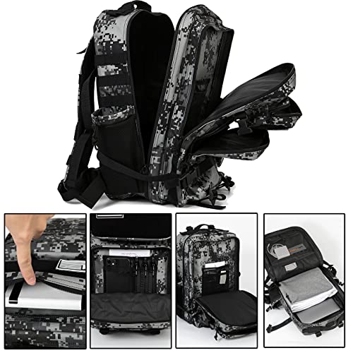QT&QY 25L/45L Military Tactical Backpack For Men Molle Daypack 3 Day Bug Out Bag Hiking Rucksack With Bottle Holder - color: 45l 1.1 Black Digital Camo