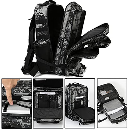 QT&QY 25L/45L Military Tactical Backpack For Men Molle Daypack 3 Day Bug Out Bag Hiking Rucksack With Bottle Holder - color: 45l 1.1 Black Digital Camo