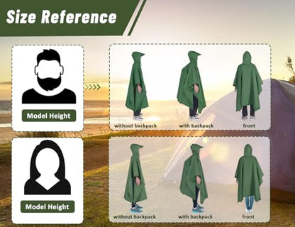 TOMSHOO Multifunctional Raincoat with Hood Hiking Cycling Rain Cover Lightweight Poncho Rain Coat Outdoor Camping Tent Mat - color: Green