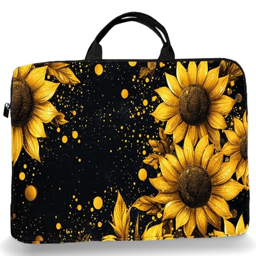 15-Inch Laptop Sleeve – Stylish, Lightweight, Shockproof, Water-Resistant Case for Lenovo, HP, Dell, Asus Notebooks - Sunflowers on Black Background - color: Sunflowers on Black Background
