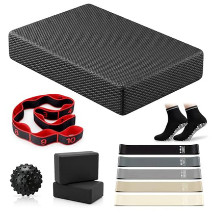 Thenshop 11 Pcs Exercise Balance Pad and Yoga Kits for Home Workouts with Resistance Bands, Yoga Blocks, Stretch Strap, Massage Ball, Pilates Socks Fitness and Stability Training Physical Therapy