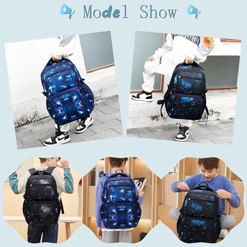 Bansusu Galaxy Kids Backpacks for Boys School, Water-resistant Boys Backpacks Middle School Bags, Black-blue - color: Black-blue-galaxy