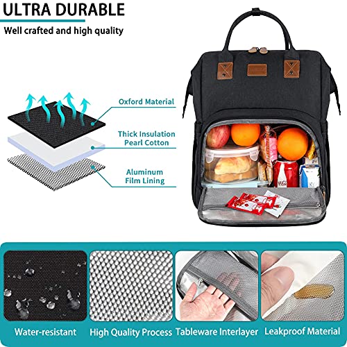 17 Inch Laptop Backpack, Large Lunch Backpack for Women Men Gifts, Travel Carry On with Lunch Box and USB Port, Insulated Cooler Bookbag Nurse Work Backpacks, Black - color: Black-17inch