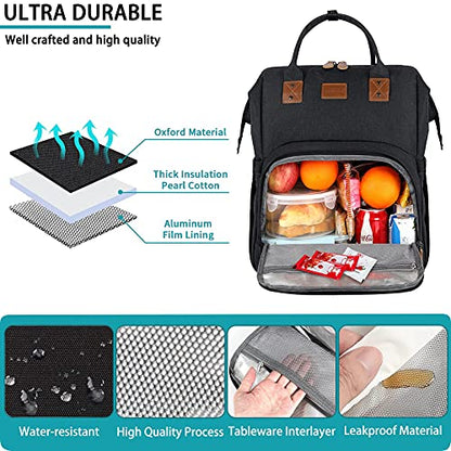 17 Inch Laptop Backpack, Large Lunch Backpack for Women Men Gifts, Travel Carry On with Lunch Box and USB Port, Insulated Cooler Bookbag Nurse Work Backpacks, Black - color: Black-17inch