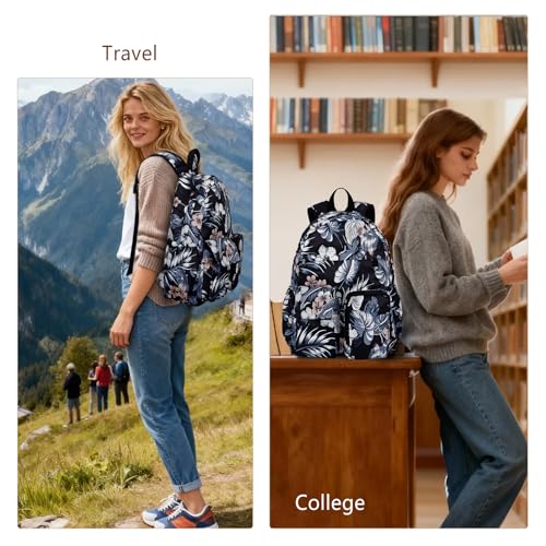 Women's Water-resistant Daypack Backpack, 15.6 Inch Laptop Compartment & Anti-Theft Pocket, Adjustable Padded Straps for Commuting, Travel, Work, College, Hawaii Flower - color: Hawaii Flower