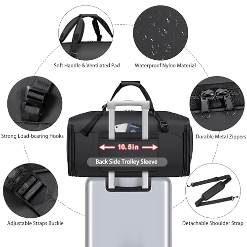 Convertible Garment Bags for Travel - Carry on Garment Duffle Bag with Backpack Straps for Men Women, 4 in 1 Large Travel Duffel Bags with Shoes Compartment Hanging Suit Dress Weekender Bag - color: A-Black