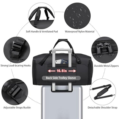 Convertible Garment Bags for Travel - Carry on Garment Duffle Bag with Backpack Straps for Men Women, 4 in 1 Large Travel Duffel Bags with Shoes Compartment Hanging Suit Dress Weekender Bag - color: A-Black