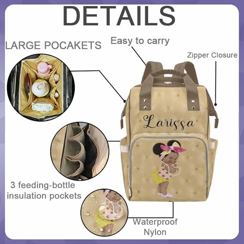 Custom Name Diaper Bag Backpack for Mom Personalized Black Afro Women Nappy Bag Casual Travel Daypack Customized Newborn Gift Yellow - color: 230112-10