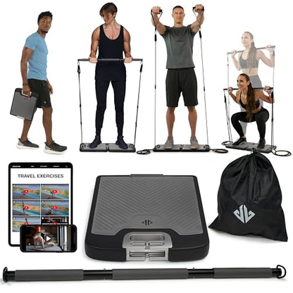 EVO Gym - Portable Home Gym Strength Training Equipment, At Home Gym | All in One Gym - Resistance Bands, Base Holds Gym Bar & Handles for Travel | Portable Gym & Home Exercise Equipment - style: Starter - 6 Bands (120 Pounds)