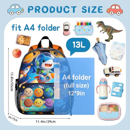 Toddler Backpack for Boys 4-6 – Shark & Astronaut Kids Backpack, Cool Preschool Kindergarten Daycare Bag with Padded Ergonomic Straps & Chest Buckle, Small Backpack for Kids Travel - color: Cute Shark Astronaut