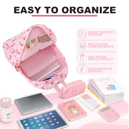 LEDAOU School Backpack for Teen Girls Elementary Middle School Bookbag Kids Backpacks Women Laptop Backpack Travel Daypack (Pink Bow Tie) - color: Pink Bow Tie