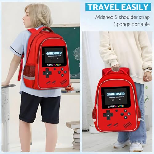 TILYTADLY School Backpack For Boys - Gamer Boys Backpack For Kids Children Teens Elementary Middle School - Ages 6-18，17″ - color: 3-red-backpack Only
