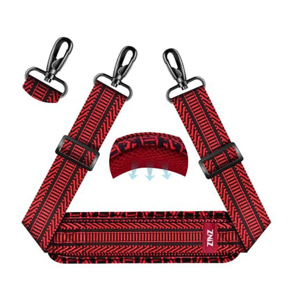 ZINZ 75" Shoulder Strap with Fixed Pad and Dual Balanced Buckles，Black Red Jacquard - color: Black Red Jacquard