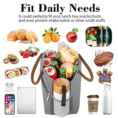 Coobiiya Lunch Bag Lunch Box for Women Men,Small Leak-proof Cute Lunch Tote Large Capacity Reusable Insulated Cooler Lunch Container for Work/Office/Picnic/Beach，Grey - color: Gray