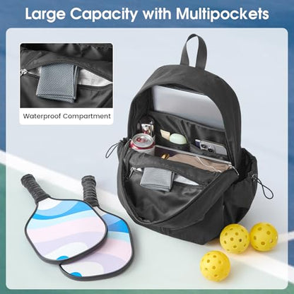 G4Free 20L Pickleball Bag for Women, Pickleball Paddle Backpack with Fence Hook, Work Travle Bag with 15" Laptop Compartment-Black - color: Black