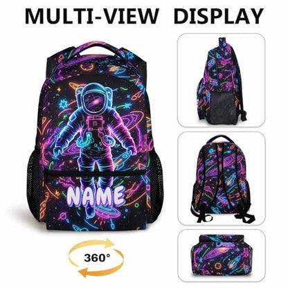 Astronaut Backpack Personalized School Backpacks for Kids Boys, Cool Planet Custom Bookbag for Kindergarten Primary Elementary - color: Black