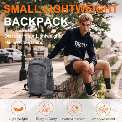 Small Hiking Backpack Travel Lightweight Hiking Packable Daypack Water-Resistant Foldable Backpacks 15L for Travel Women Men Camping (Grey) - color: Grey, size: 15L