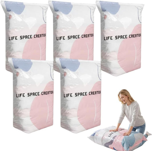No Pump Vacuum Storage Bags, 2026 New Multifunctional Space Saver Bags for Closet Organization, Heavy-Duty Large Capacity Pump-Free 3-Sec Fast Compression Bag (5PCS, Medium) - color: 5PCS, size: Medium