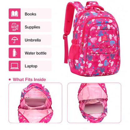 MYGOO Girls School Backpack Euclid Swan Pink Bookbag for Elementary Middle School Ages 5-12, 17 inch Large Capacity 24L Kids Student Travel Bags - color: Euclid Swan Pink