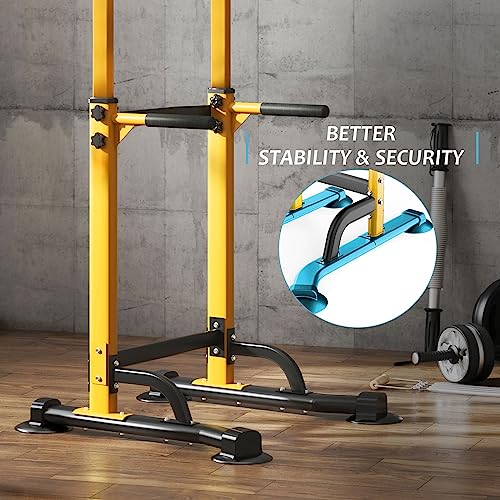 DlandHome Power Tower Pull Up Dip Station Multi-Function Fitness Equipment for Strength Training Adjustable Height Dip Stand for Home Gym - color: Yellow